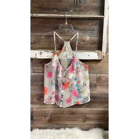 Arizona Jeans XL Floral Sheer Racerback Flowy Top - Picture 2 of 11